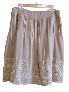 Chicos Embroidered Pleated Beige Skirt boho cottagecore grannycore